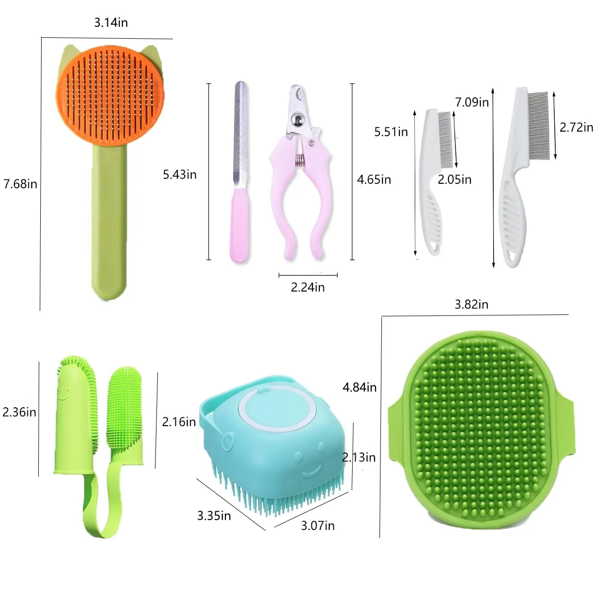 10PCS Cat&Dog Grooming Brush Kit,Self-Cleaning Grooming Brush Removes Loose Hair，Pet bath brush,Bath Massage Glove Brush, Nail Clipper, Flea Comb 10PCS