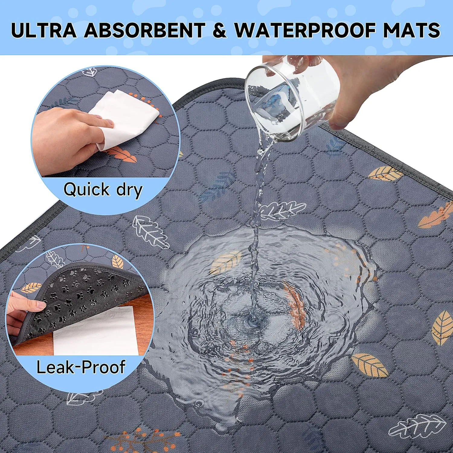 2-Pack Extra Large Reusable Dog Mat for Floor, Dog Playpen, Non-Slip Waterproof Dog Pee Pad, Super Absorbent Washable Pee Pads for Dogs, Pet Whelping Pads, Crate, Potty Training - 36" x 48"
