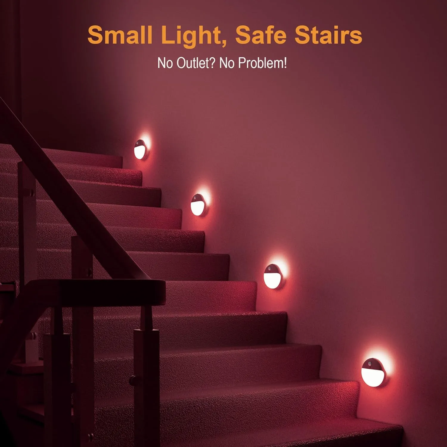 2 Pack Stair Lights Indoor, Stick on Lights, Motion Sensor Night Light, Dimmable, 3 Modes, Portable Battery Night Light for Travel, Tents, Kids, Toliet, Bathroom, Bedroom, Red, as Gifts