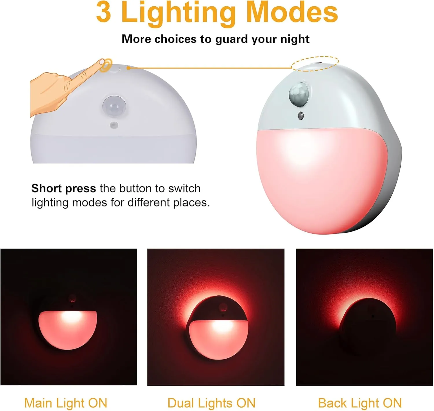 2 Pack Stair Lights Indoor, Stick on Lights, Motion Sensor Night Light, Dimmable, 3 Modes, Portable Battery Night Light for Travel, Tents, Kids, Toliet, Bathroom, Bedroom, Red, as Gifts