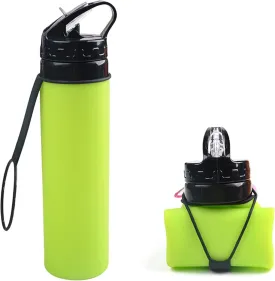 21oz 600ml Silicone Travel Water Bottle, Reusable Water Bottles For School, Collapsible Water Bottles for Traveling, Foldable Sports Water Bottle Squeeze, Travel Essentials(Green)