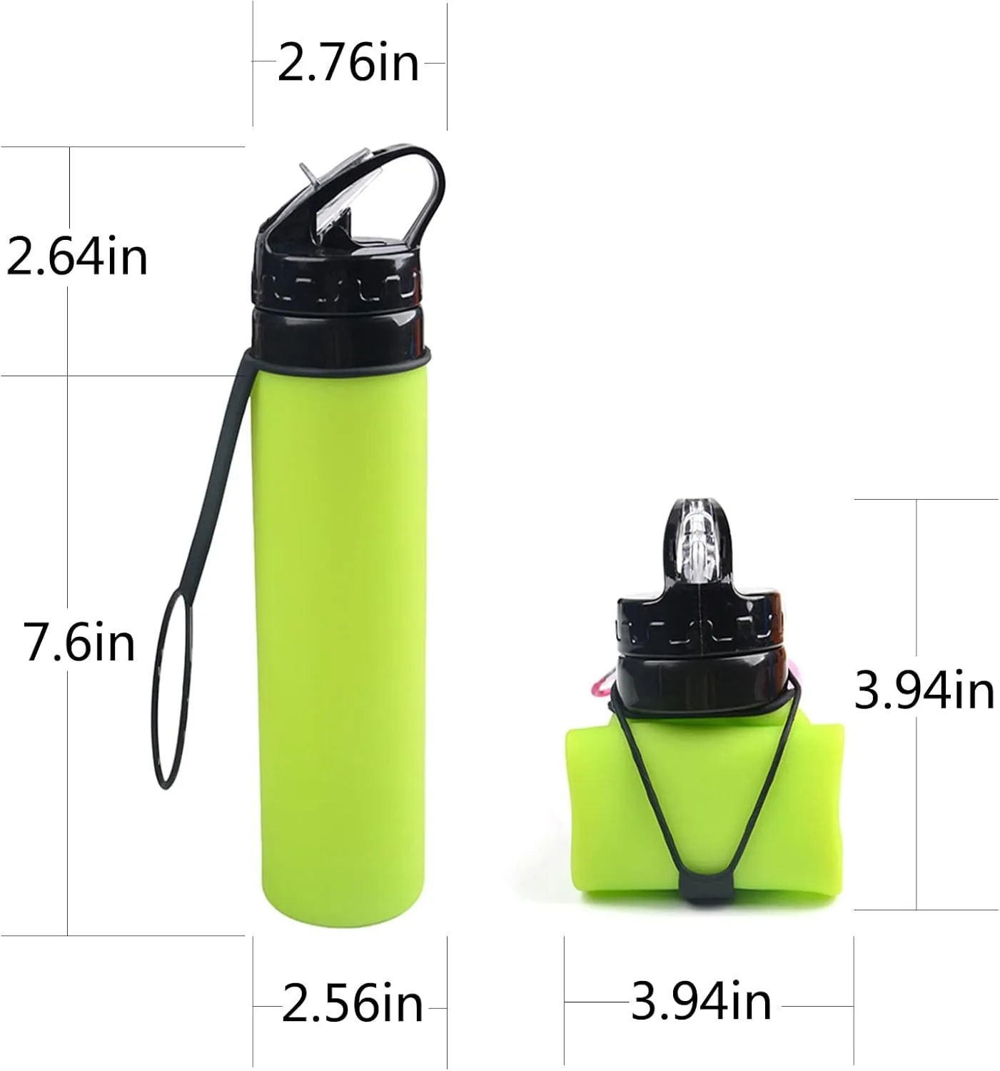 21oz 600ml Silicone Travel Water Bottle, Reusable Water Bottles For School, Collapsible Water Bottles for Traveling, Foldable Sports Water Bottle Squeeze, Travel Essentials(Green)