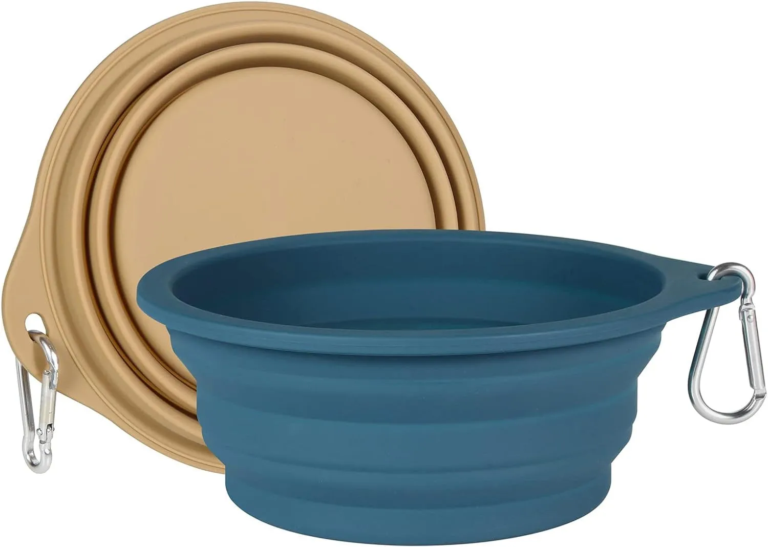 2Pack Collapsible Dog Bowl,Integrated Molding Travel Bowl No Plastic Rim Pet Feeding Bowls for Walking Traveling Outdoors,600Ml (Navy Blue Khaki)