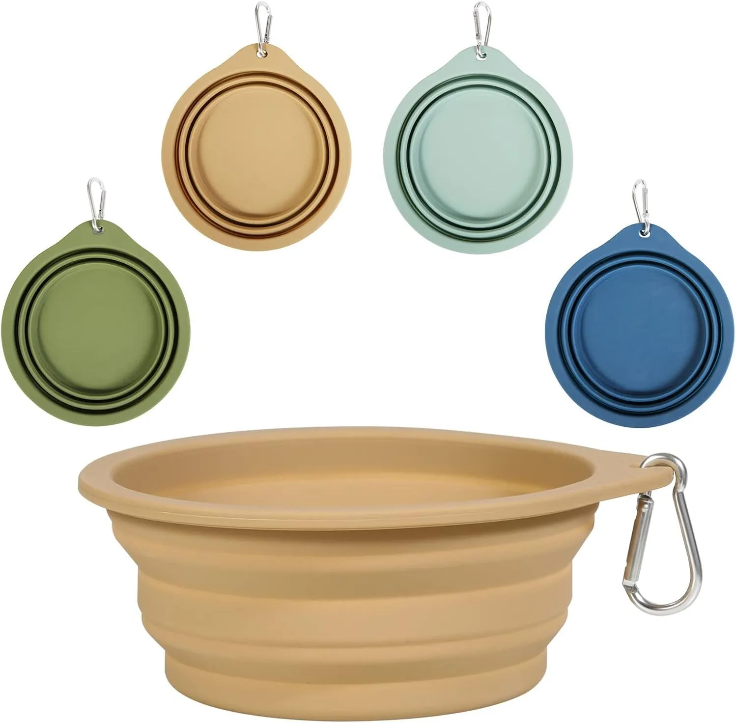 2Pack Collapsible Dog Bowl,Integrated Molding Travel Bowl No Plastic Rim Pet Feeding Bowls for Walking Traveling Outdoors,600Ml (Navy Blue Khaki)