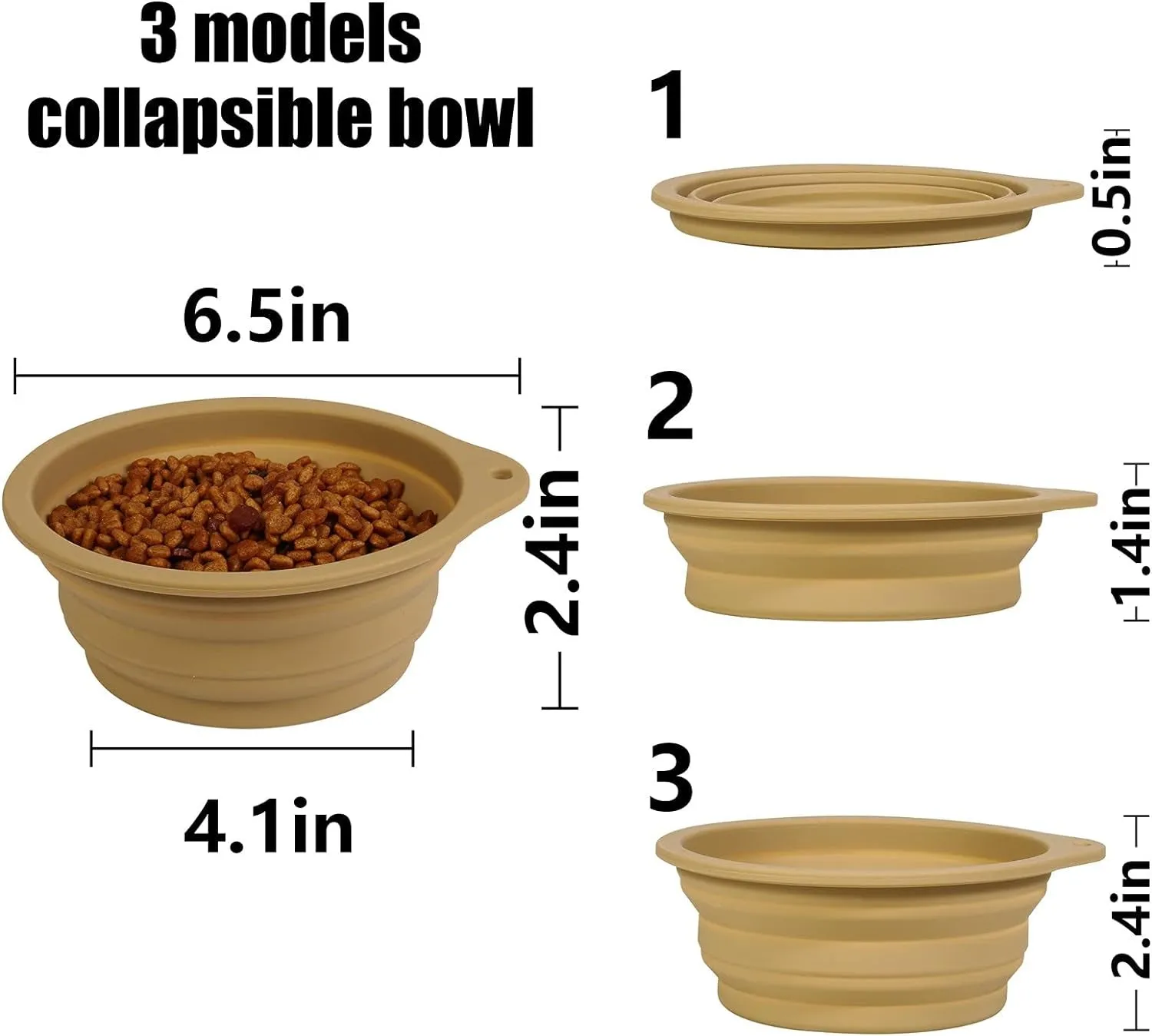 2Pack Collapsible Dog Bowl,Integrated Molding Travel Bowl No Plastic Rim Pet Feeding Bowls for Walking Traveling Outdoors,600Ml (Navy Blue Khaki)