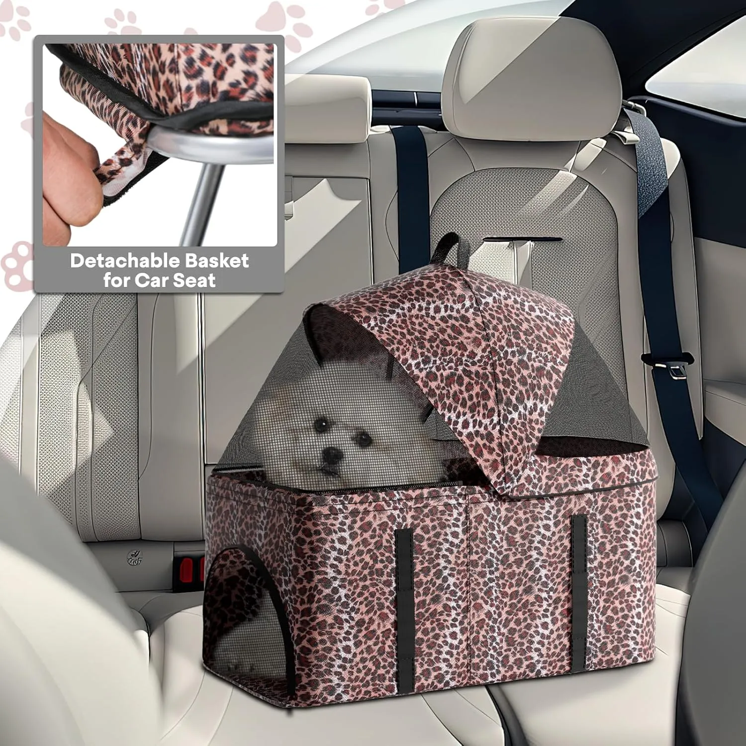 3-in-1 Foldable Pet Stroller with Detachable Carrier and Car Seat, Push-Button Entry, for Small to Medium Pets up to 33 lbs, Leopard Print