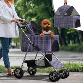 3-in-1 Foldable Pet Stroller with Detachable Carrier and Car Seat, Push-Button Entry, for Small to Medium Pets up to 33 lbs, Plaid