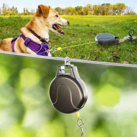 30ft Dog Tie Out Cable and Retractable Dog Leash, 2-in-1 Lead for Zipline, Aerial Run Cable Trolley Or Anchor, No Tangle Retractable Tie Out Reel for Camping Or Yard