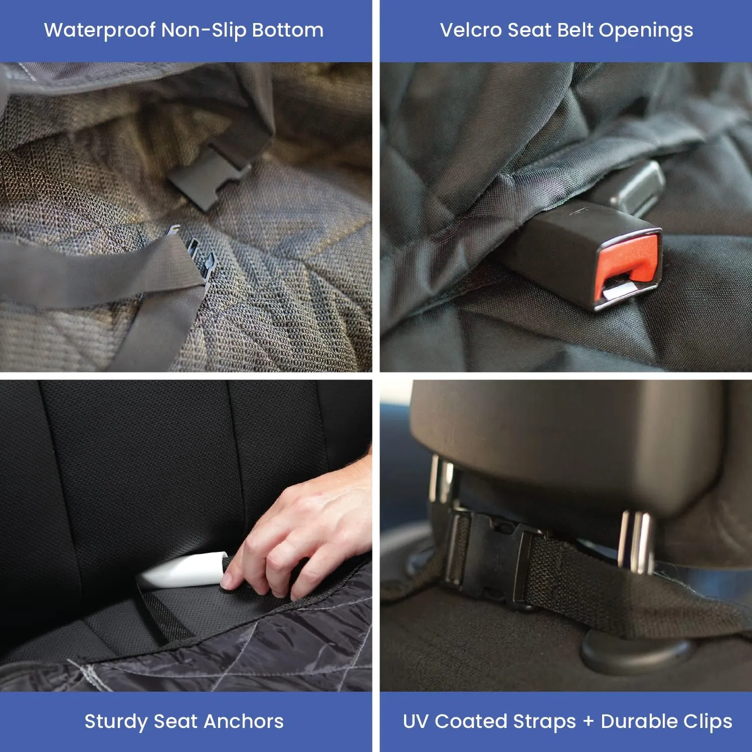 4Knines Dog Backseat Cover with Hammock for Cars, SUVs, and Trucks  Waterproof Layers, Nonslip Seat Protector, Durable Nylon Clips, K9 Shield with Heavy Duty Thread, (Regular, Black)