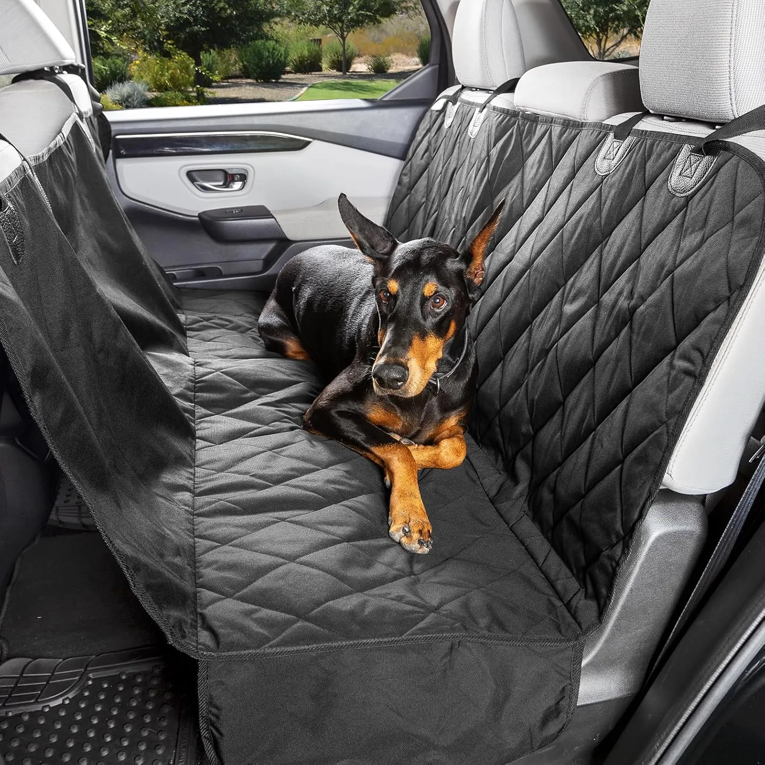 4Knines Dog Backseat Cover with Hammock for Cars, SUVs, and Trucks  Waterproof Layers, Nonslip Seat Protector, Durable Nylon Clips, K9 Shield with Heavy Duty Thread, (Regular, Black)