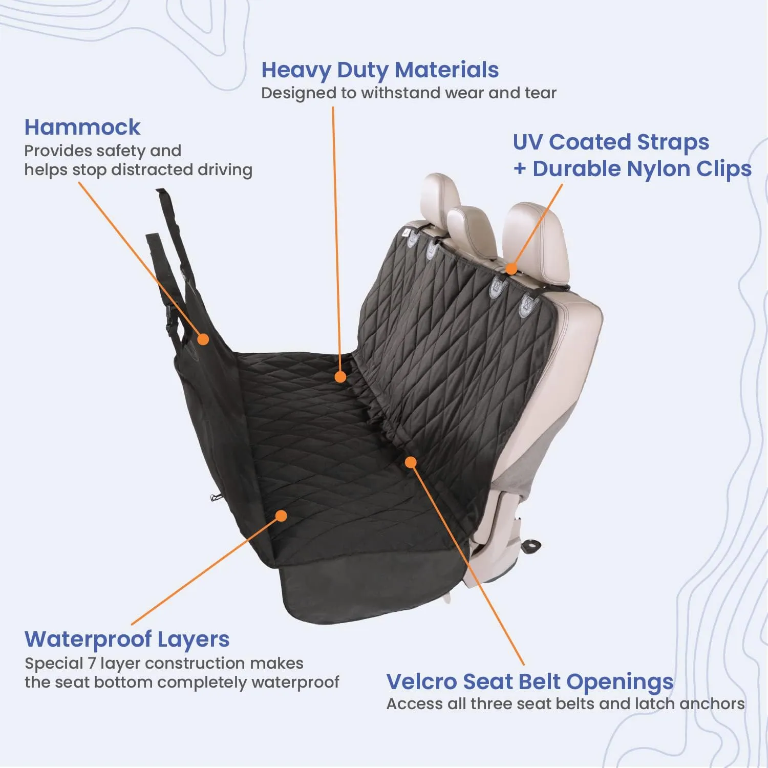 4Knines Dog Backseat Cover with Hammock for Cars, SUVs, and Trucks  Waterproof Layers, Nonslip Seat Protector, Durable Nylon Clips, K9 Shield with Heavy Duty Thread, (Regular, Black)