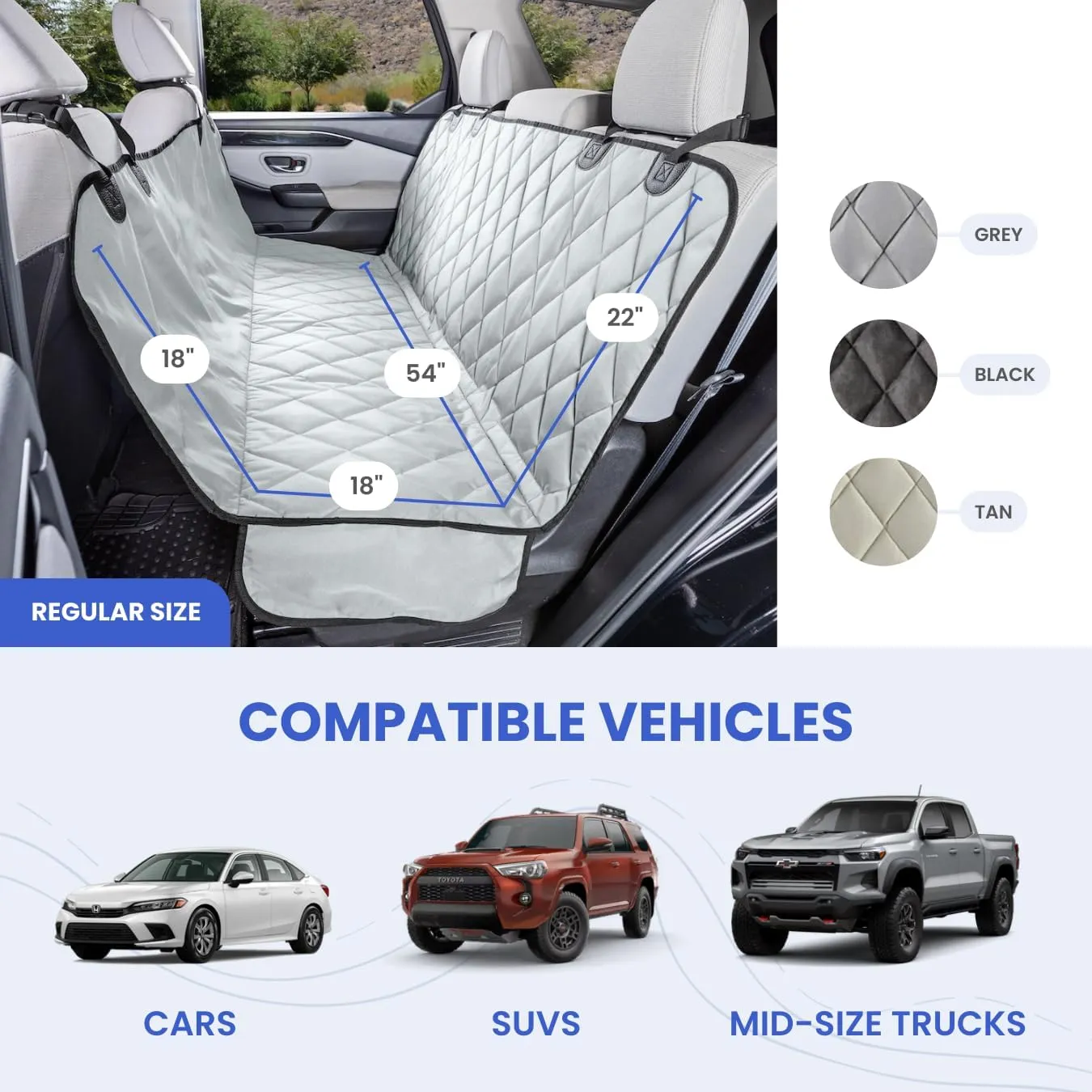 4Knines Dog Backseat Cover with Hammock for Cars, SUVs, and Trucks  Waterproof Layers, Nonslip Seat Protector, Durable Nylon Clips, K9 Shield with Heavy Duty Thread, (Regular, Black)