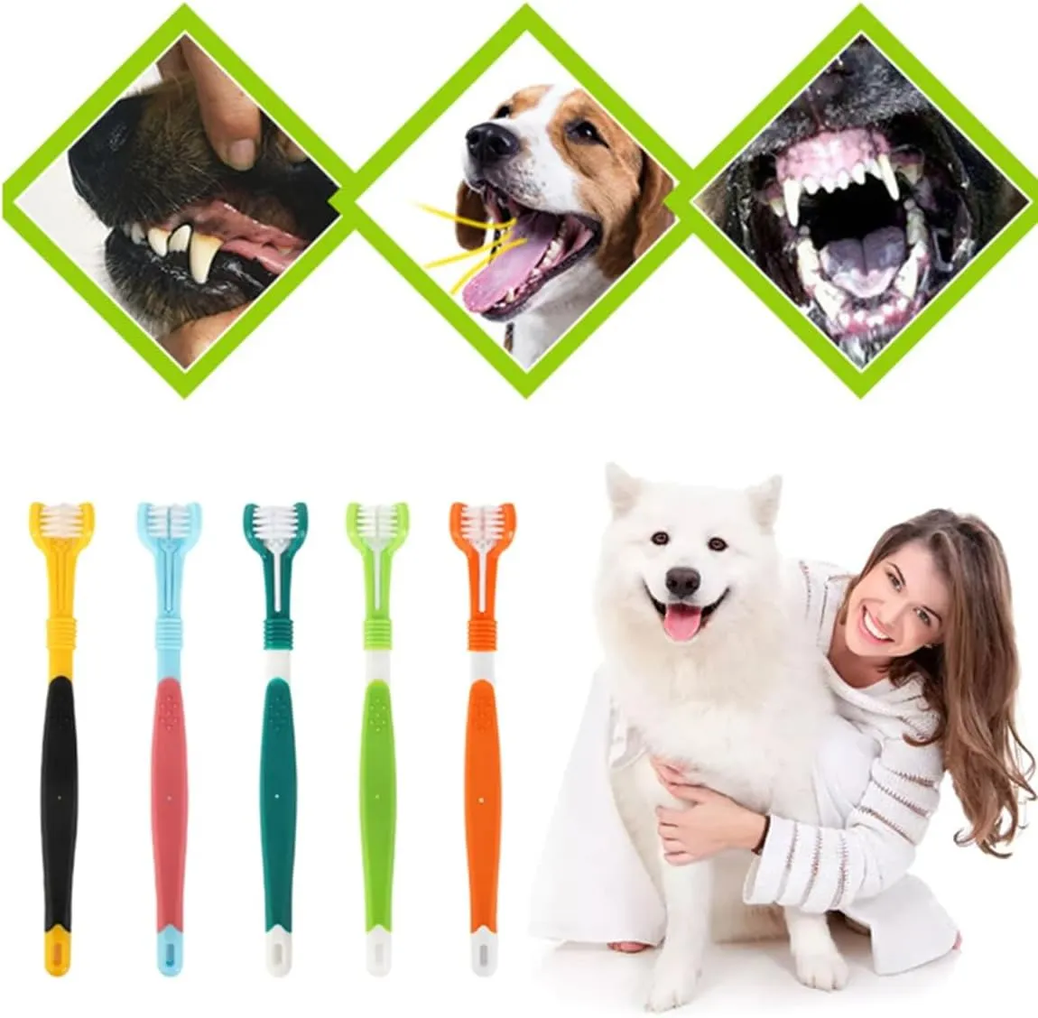 5pcs Three Sided Dog Toothbrush Three-Head Multi-Angle Toothbrush Cleaning Dog cat Pets Brush Bad Breath Teeth Care Tool
