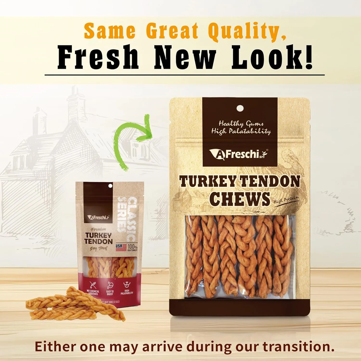 Afreschi Turkey Tendon Slice 3.5 oz, Turkey Sourced from USA, Treats for Classic Series, All Natural Human Grade Dog Treat, Suitable for Training chew, Rawhide Alternative
