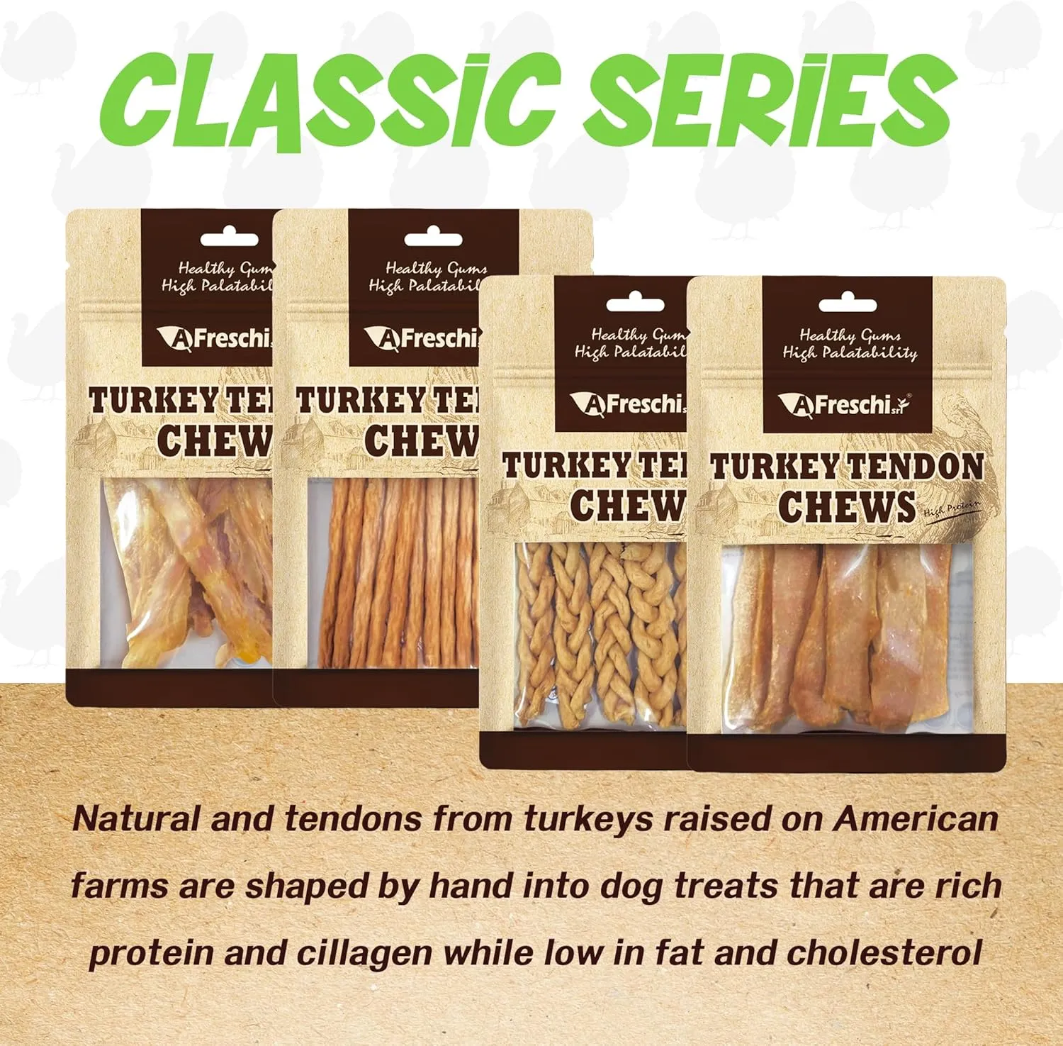 Afreschi Turkey Tendon Slice 3.5 oz, Turkey Sourced from USA, Treats for Classic Series, All Natural Human Grade Dog Treat, Suitable for Training chew, Rawhide Alternative