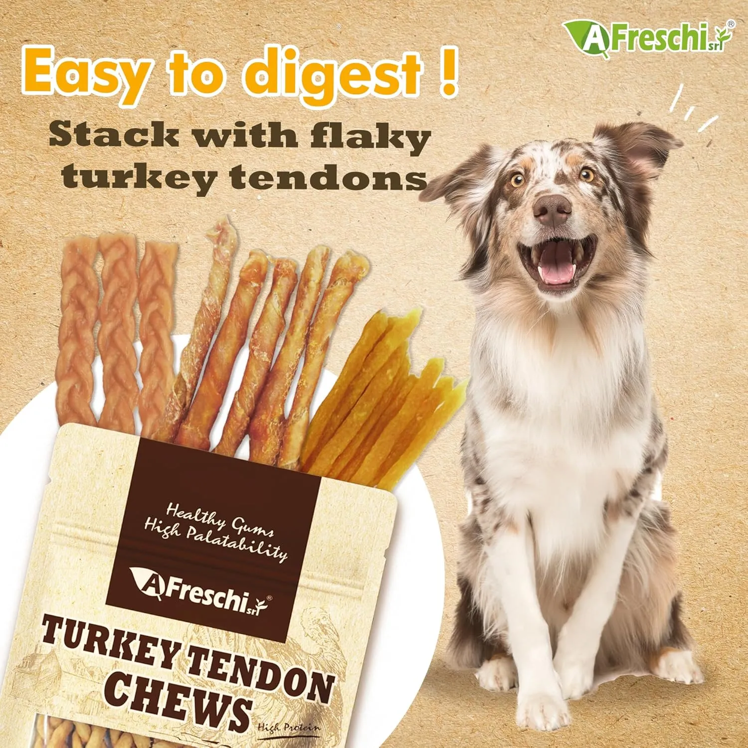 Afreschi Turkey Tendon Thin Stick 3.5 oz, Turkey Sourced from USA, Dog Treats for Classic Series, All Natural Human Grade Dog Treat, Suitable for Training chew, Rawhide Alternative