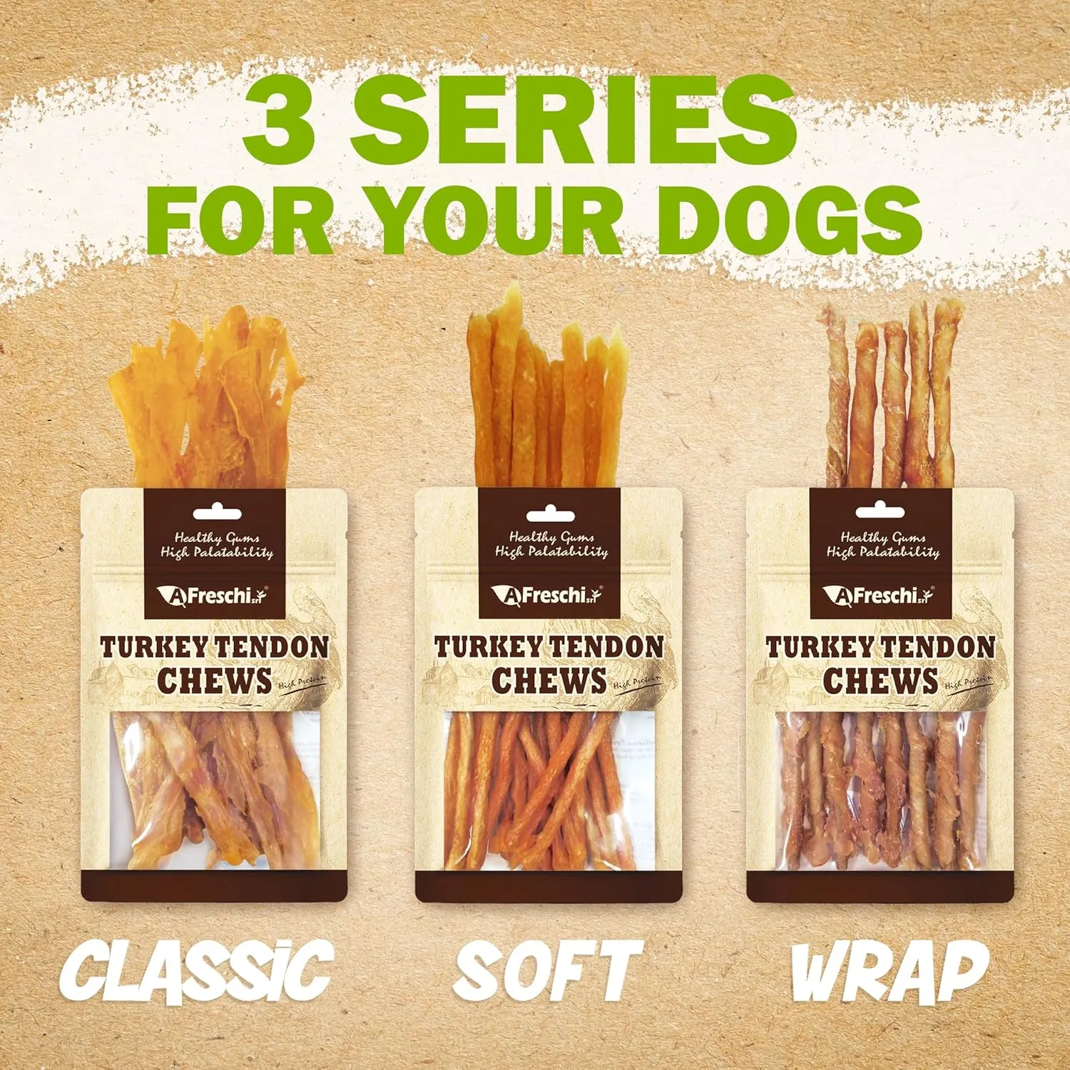 Afreschi Turkey Tendon Thin Stick 3.5 oz, Turkey Sourced from USA, Dog Treats for Classic Series, All Natural Human Grade Dog Treat, Suitable for Training chew, Rawhide Alternative