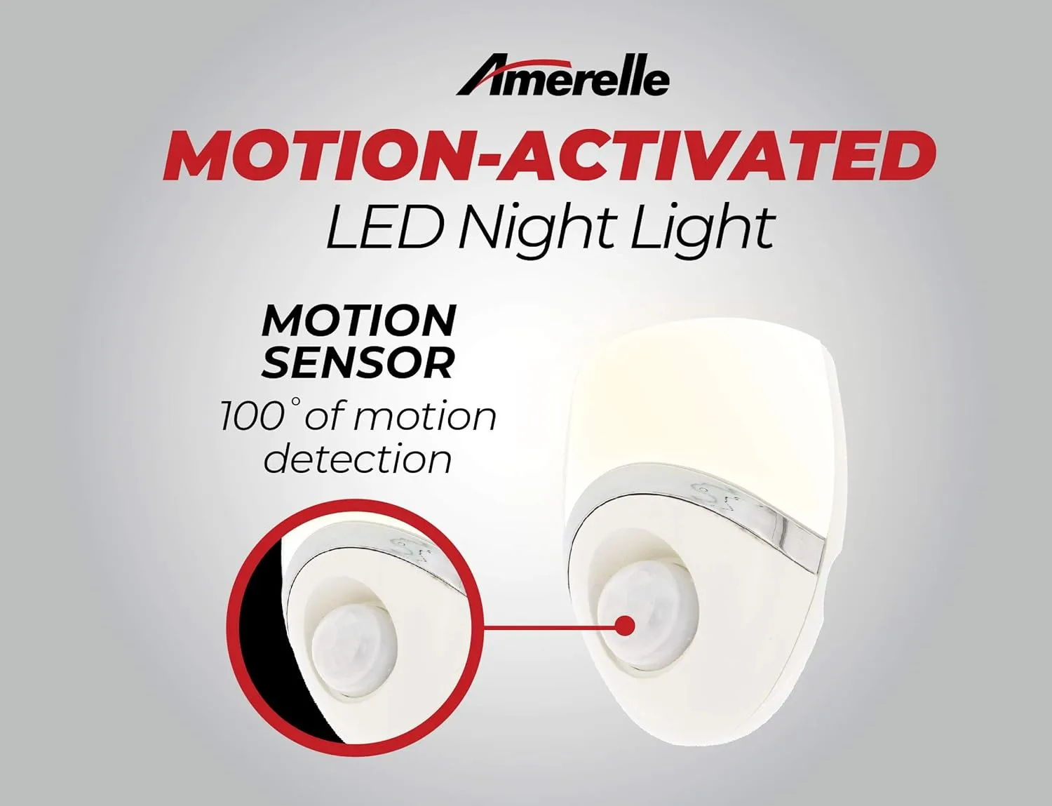 AMERELLE Motion Sensor Night Light, 3 Pack - LED Plug in Night Light with Sensor That Lights Up When It Auto Detects Motion - Wide 100 Degree Detection Zone - Ideal for Bathroom & Nursery - (73092CC)