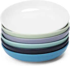 amhomel 7" Small Salad Serving Bowls, 16 Ounces Ceramic Shallow Bowls for Dessert, Soup, Sauce and Fruit, Dinner Bowl for Kitchen, Microwave Dishwasher Oven Safe, Set of 6, Cold Assorted Colors