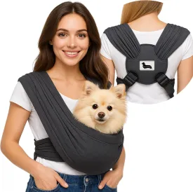 Barks & Mulligans Adjustable Dog Sling for Small Dogs, Puppy Carrier for Pets 015 lbs, Cat Sling Wrap, Dog Purse Bag, Hands-Free Pet Holder for Travel or Everyday Use (Midnight Gray, Regular Fit)