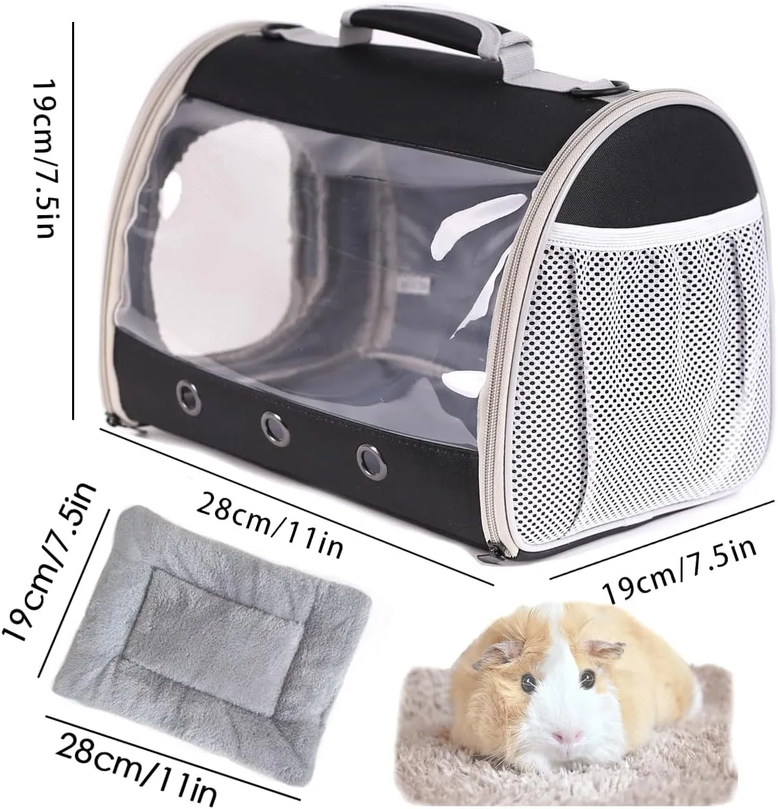 Bearded Dragon Travel Carrier with Security Printing Harness Leash Set,Lizard Carrier Cage,Guinea Pig Carrier for 2,Reptile Travel Carrier for Leopard Gecko Desert Iguana Crested Geckos