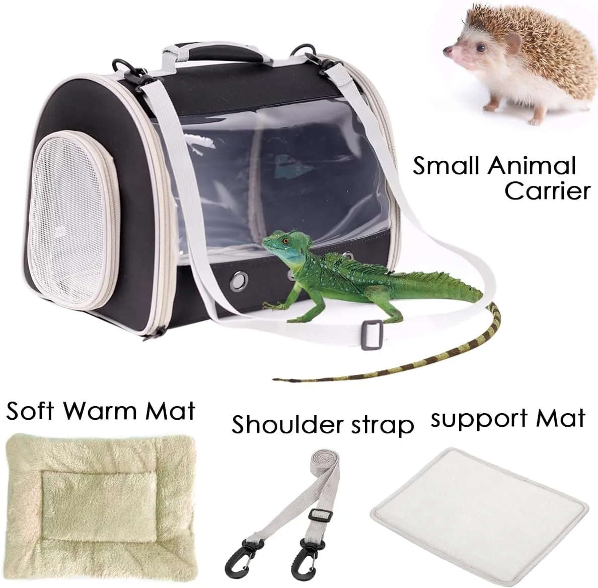 Bearded Dragon Travel Carrier with Security Printing Harness Leash Set,Lizard Carrier Cage,Guinea Pig Carrier for 2,Reptile Travel Carrier for Leopard Gecko Desert Iguana Crested Geckos