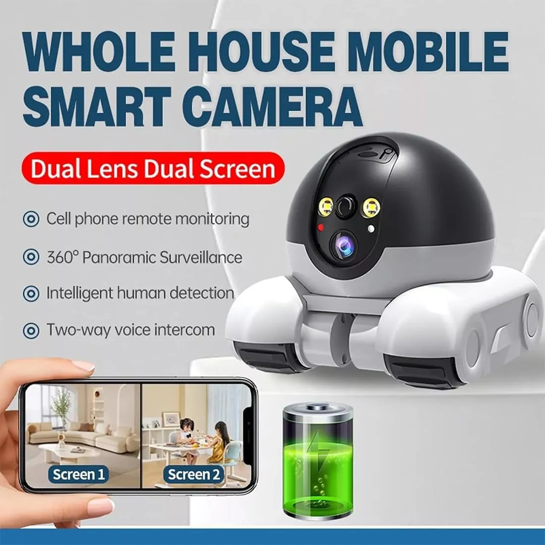 Blinky Bot Camera, The Blinky Bot, 360 View Blinky Bot Pro, Robot Camera on Wheels, 1080p Hd Dual Lenses Dual Shooting Angles, Hd Night Vision, App Control for Cats, Dogs, Home (4G)