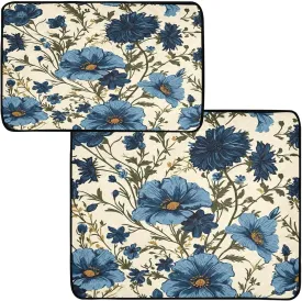 Blue Floral Washable Pee Pads for Dogs 3 Pack Absorbent Reusable Puppy Pads Waterproof Non-Slip Pet Training Pads for Playpen Crate Bed 20" x 24"