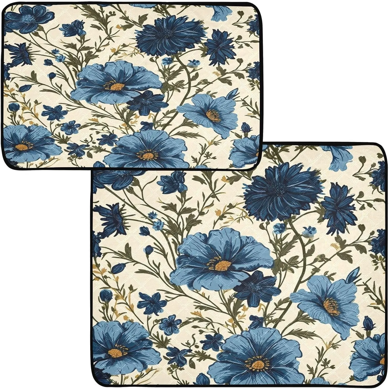 Blue Floral Washable Pee Pads for Dogs 3 Pack Absorbent Reusable Puppy Pads Waterproof Non-Slip Pet Training Pads for Playpen Crate Bed 20" x 24"