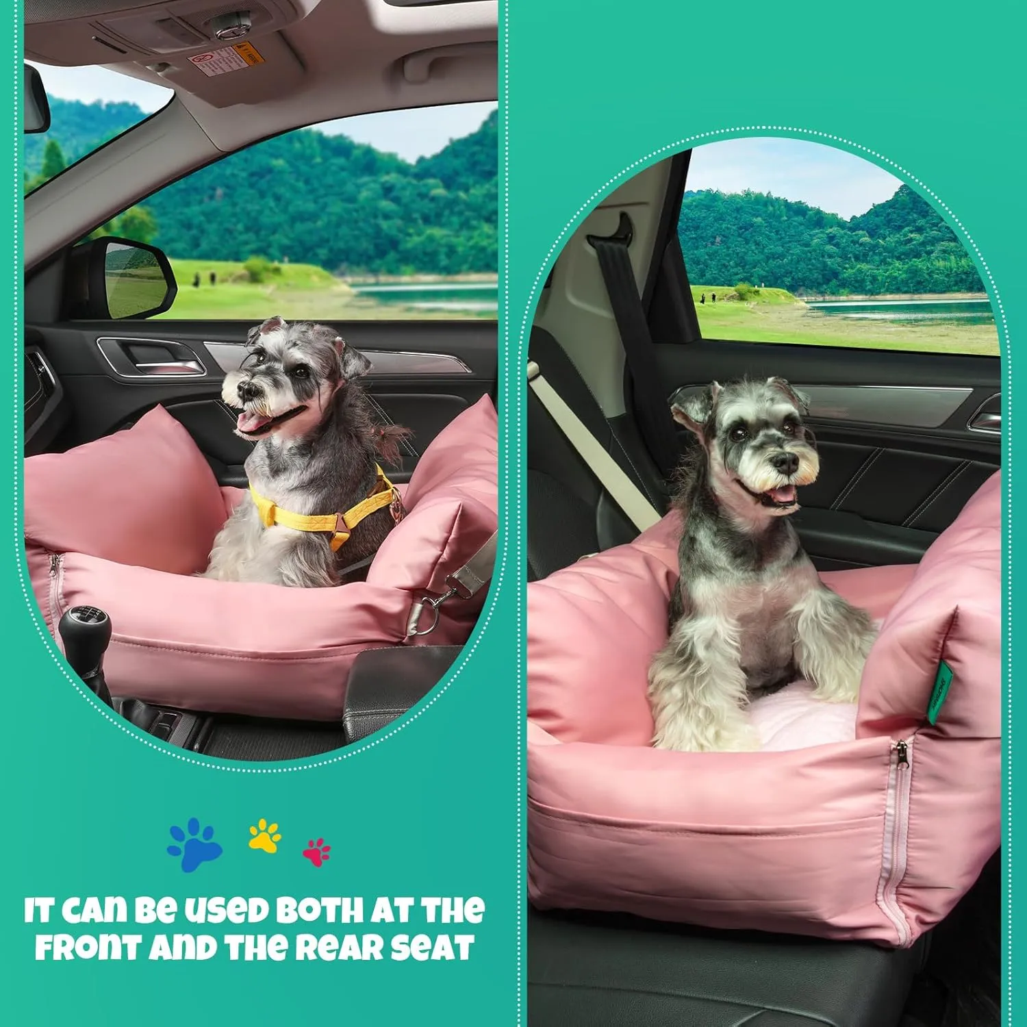 Booster Car Seat for Pets, Detachable Dog Car Seat with Safety Straps and Pockets, Pet Bed for Vehicle Travel for Small Medium Cats and Dogs. (Sakura Pink, Large)