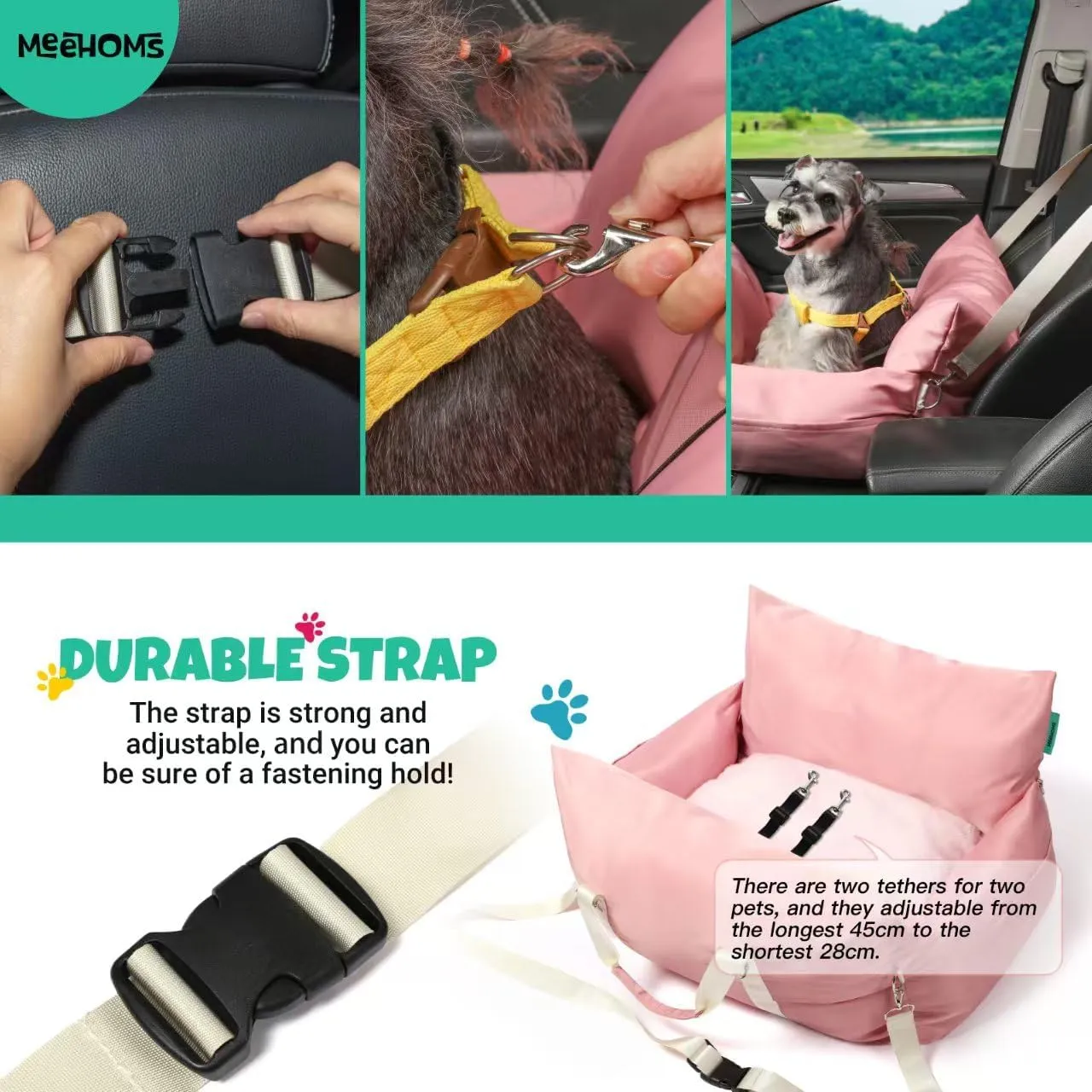 Booster Car Seat for Pets, Detachable Dog Car Seat with Safety Straps and Pockets, Pet Bed for Vehicle Travel for Small Medium Cats and Dogs. (Sakura Pink, Large)
