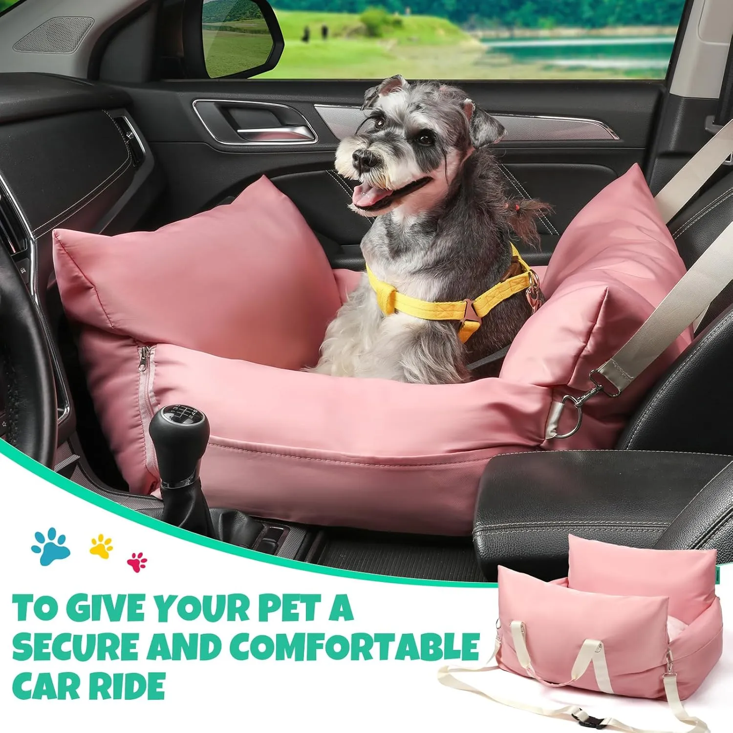 Booster Car Seat for Pets, Detachable Dog Car Seat with Safety Straps and Pockets, Pet Bed for Vehicle Travel for Small Medium Cats and Dogs. (Sakura Pink, Large)