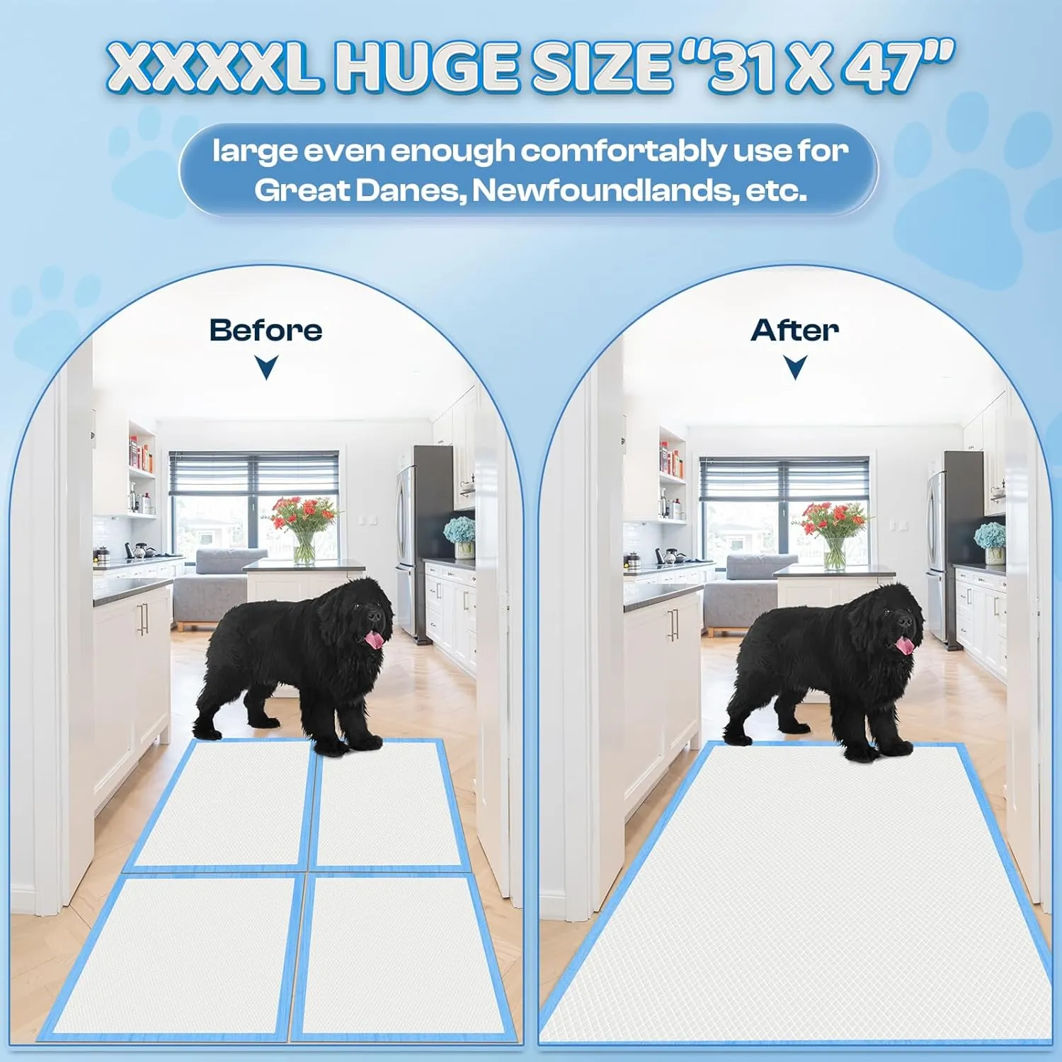 Boscute 4XL Thicken 6 Layers Ultra Absorbent Dog Pee Pads, 31X47Leak-Proof Odor-Control Quick Dry Puppy Training Pads Quick Dry Pee Pads for Dogs Cats Pets 150Counts