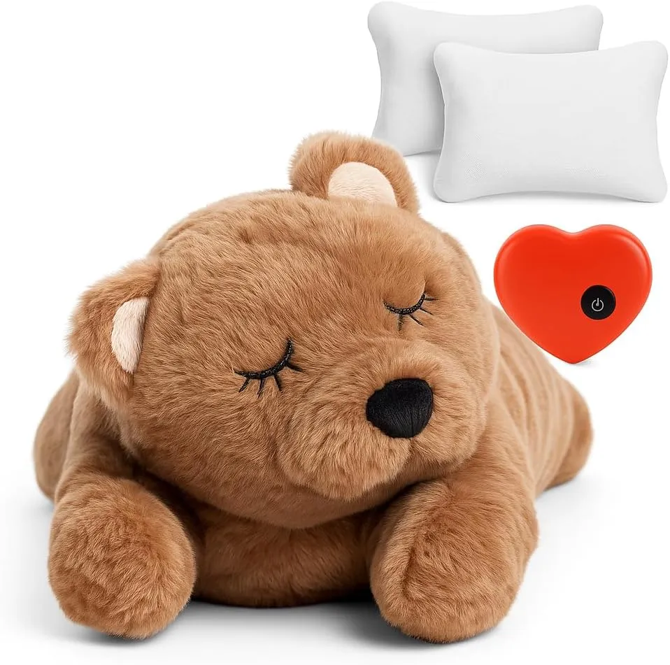 Calming Heartbeat Dog Toy  Leave Your Heartbeat and Warmth with Your Dog  Plush Toy for Anxiety Relief, Better Sleep & Crate Training  Realistic Breathing  2 Heat Packs  16 Comfort Companion