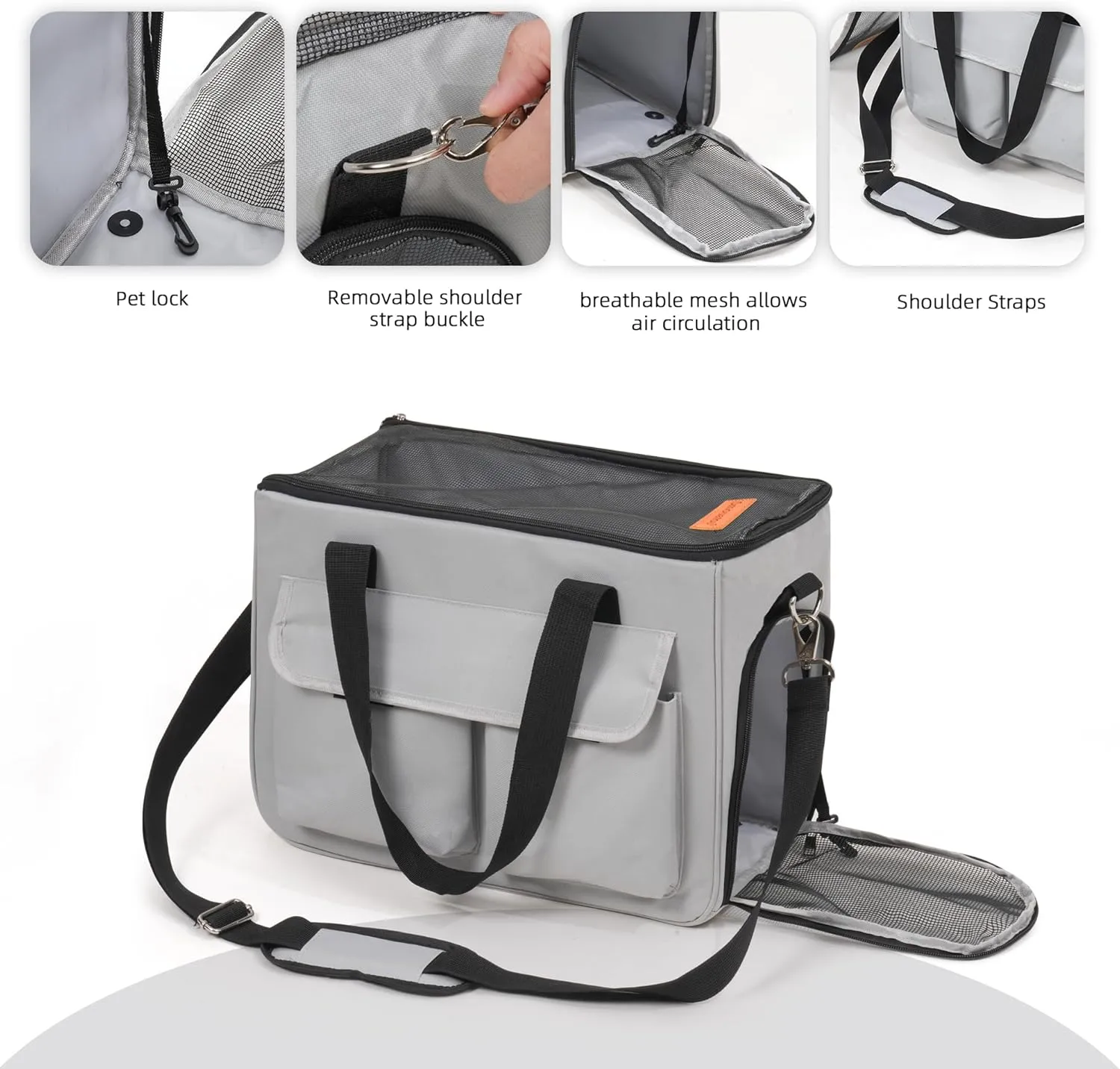 Cat & Dog Carrier for Pets Up to 15 Lbs, Airline Approved Soft-Sided Collapsible Pet Carrier for Cats & Dogs, Cat Carrier with Breathable Mesh, Padded Interior  Ideal for Car Rides, Daily Use(Grey)