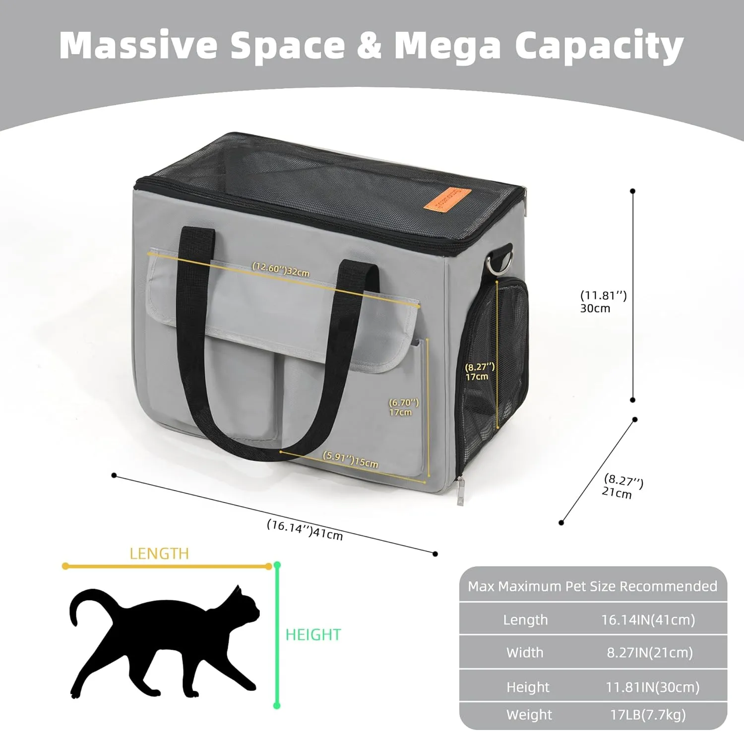 Cat & Dog Carrier for Pets Up to 15 Lbs, Airline Approved Soft-Sided Collapsible Pet Carrier for Cats & Dogs, Cat Carrier with Breathable Mesh, Padded Interior  Ideal for Car Rides, Daily Use(Grey)