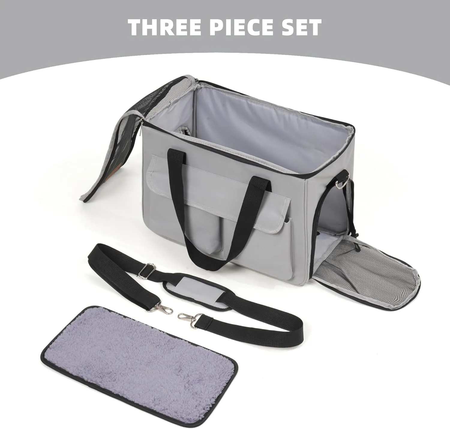 Cat & Dog Carrier for Pets Up to 15 Lbs, Airline Approved Soft-Sided Collapsible Pet Carrier for Cats & Dogs, Cat Carrier with Breathable Mesh, Padded Interior  Ideal for Car Rides, Daily Use(Grey)