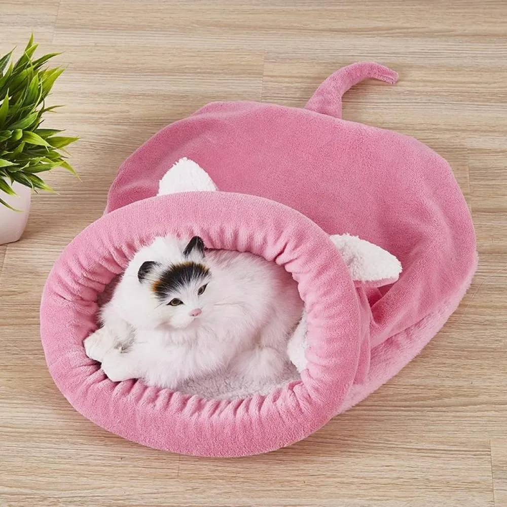 Cat Beds Cave for Indoor Cats for Small Dogs, Washable Sleeping Bag Calming, Soft Fluffy Self-Warming and Cozy Anti-Anxiety Cuddler (25 x 21 inch, Pink)