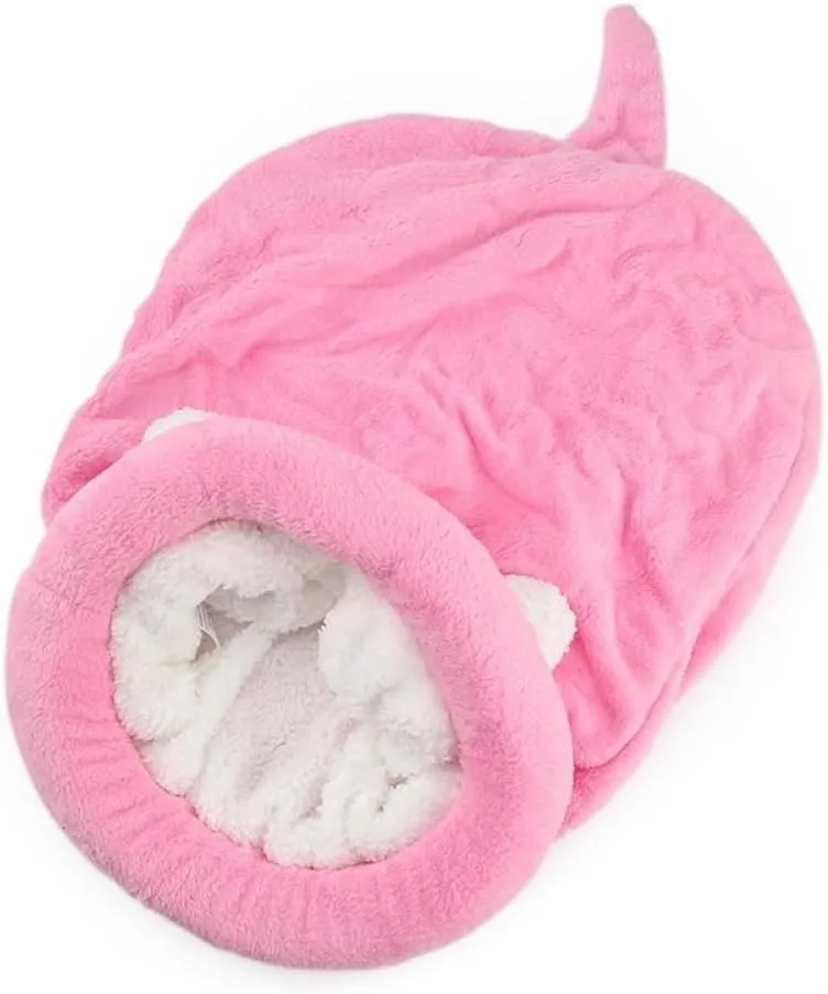 Cat Beds Cave for Indoor Cats for Small Dogs, Washable Sleeping Bag Calming, Soft Fluffy Self-Warming and Cozy Anti-Anxiety Cuddler (25 x 21 inch, Pink)