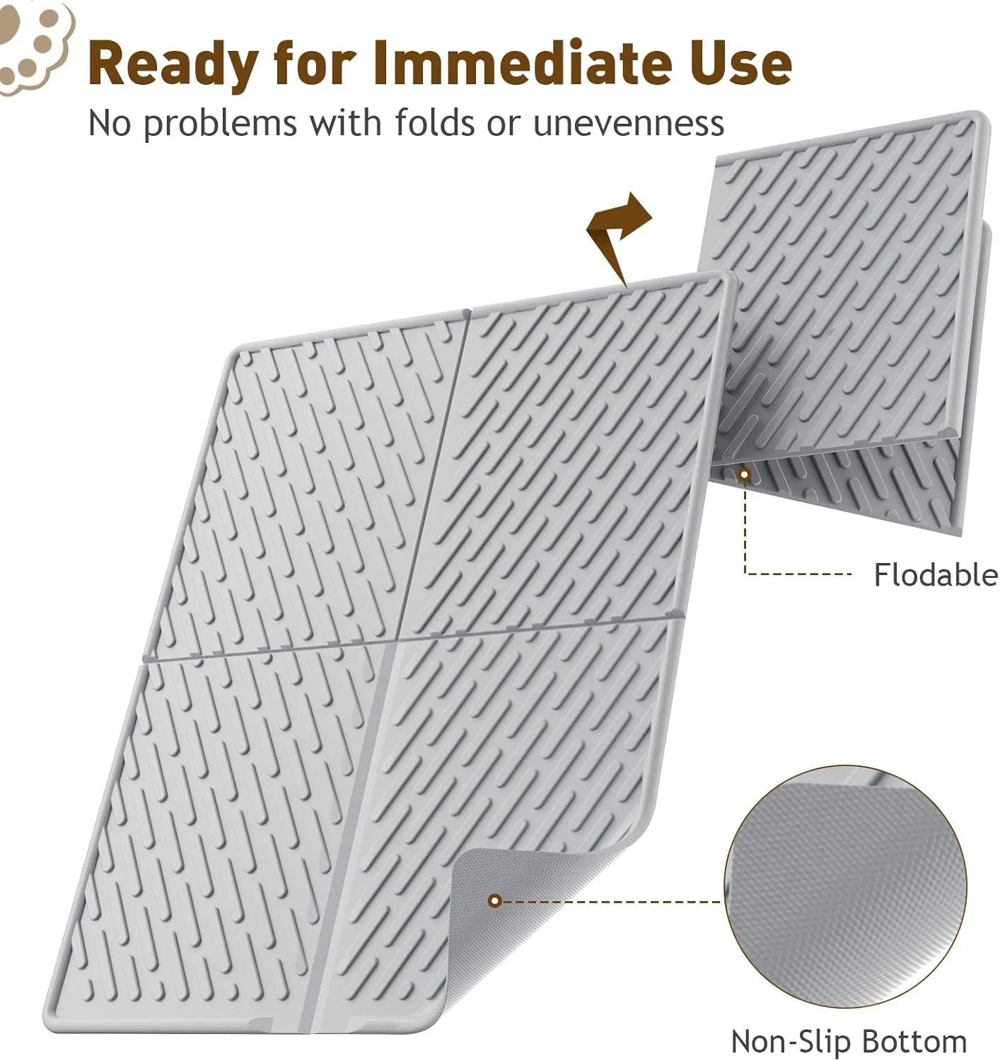 Cat Litter Mat with Grooves & Raised Edge,Urineproof/Waterproof,Litter Scattering Control,Easy to Clean (31 * 24in-Grey-1)