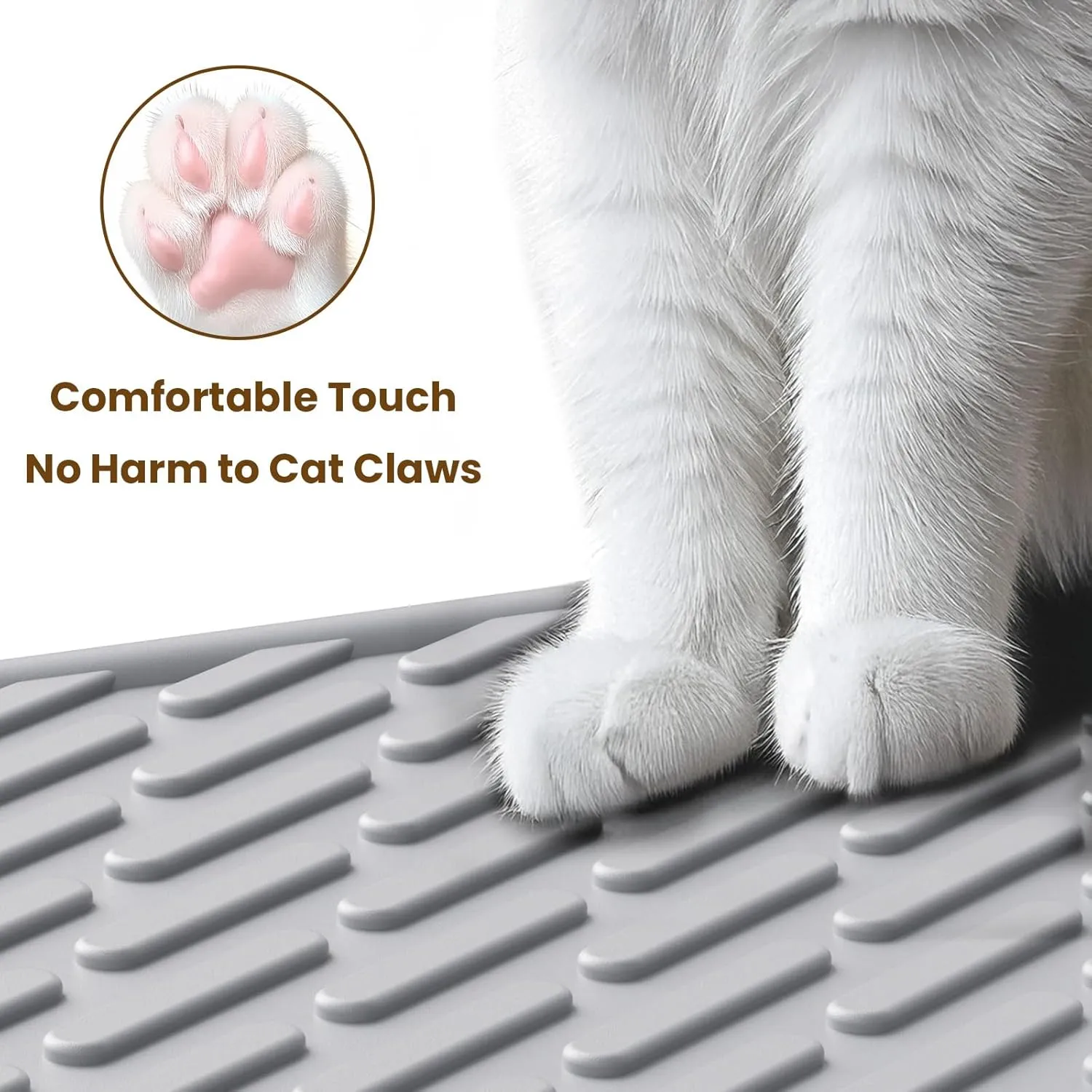 Cat Litter Mat with Grooves & Raised Edge,Urineproof/Waterproof,Litter Scattering Control,Easy to Clean (31 * 24in-Grey-1)