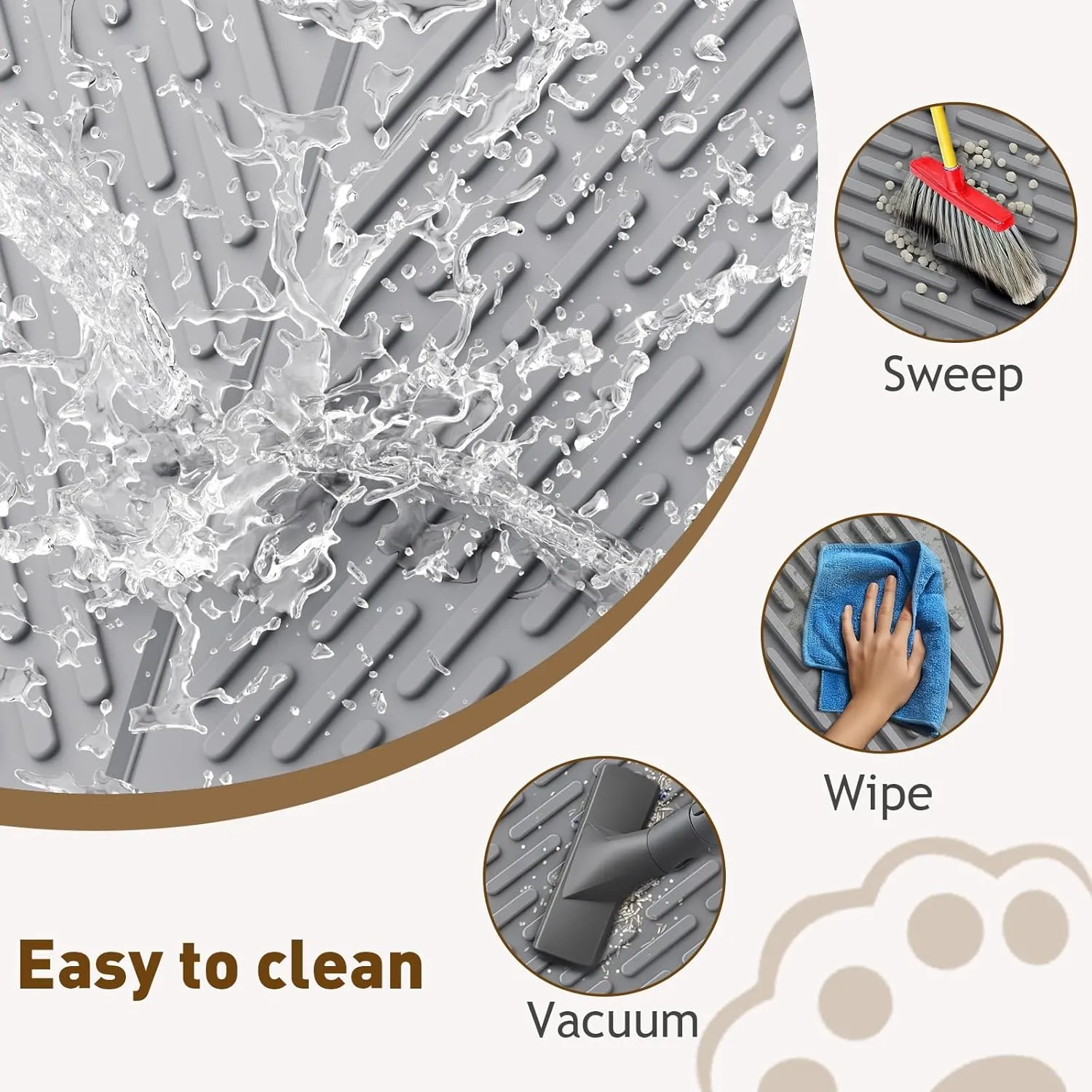 Cat Litter Mat with Grooves & Raised Edge,Urineproof/Waterproof,Litter Scattering Control,Easy to Clean (31 * 24in-Grey-1)
