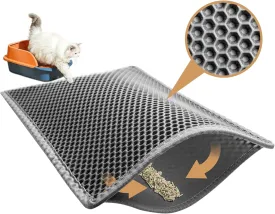 Cat Litter Traping Mat, Large 30" X 24" EVA Cat Litter Box Mat, Double Layer Honeycomb Holes Scatter Control, Gray