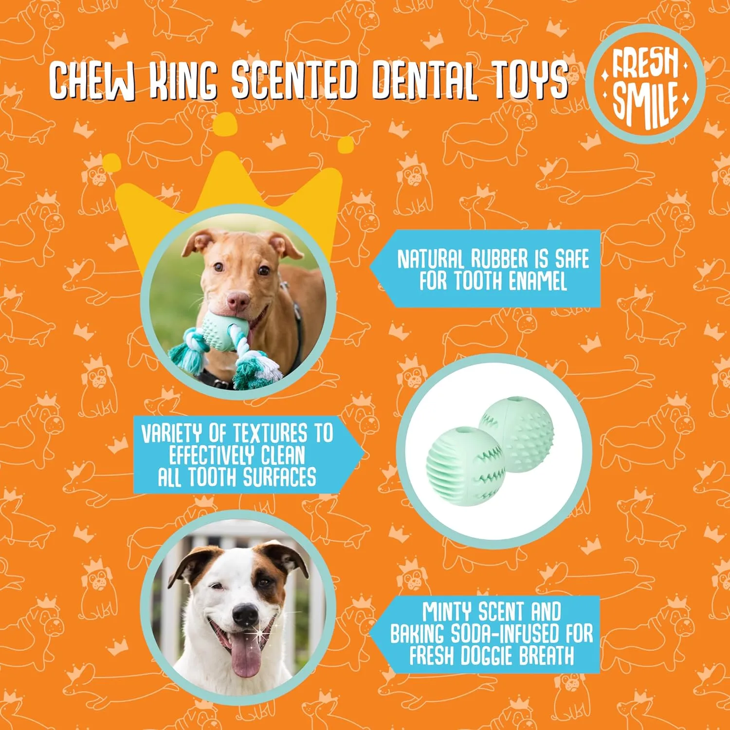 Chew King Dental Dog Toy Collection, Ball Rope Clinically Proven to Remove Plaque