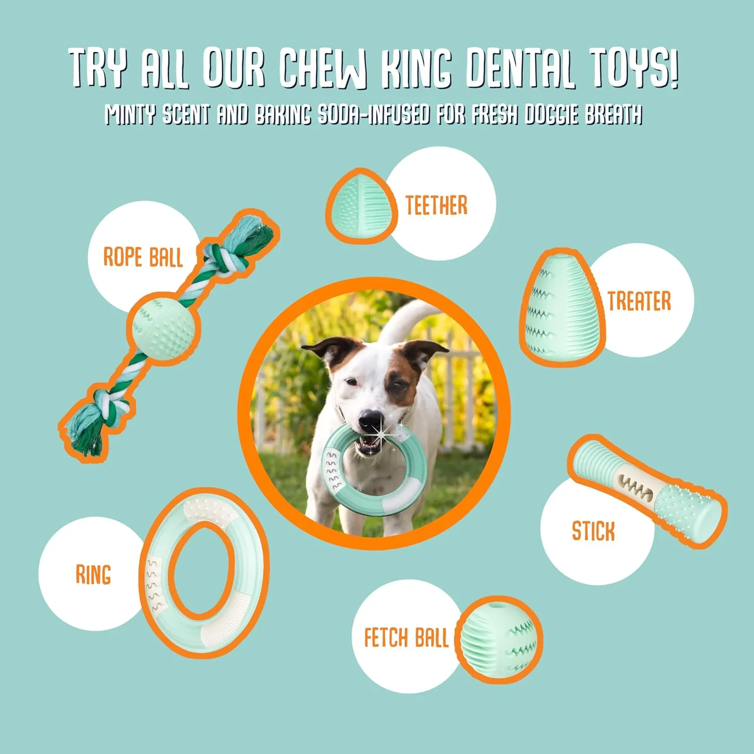 Chew King Dental Dog Toy Collection, Ball Rope Clinically Proven to Remove Plaque