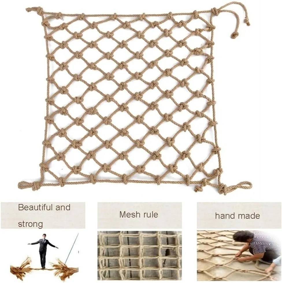 Children Climbing Frame Net, Rope Netting Climbing Cargo Net Playground Kids Child Rock Ladder Wall Hammock Tree House Playset (Color : 10mm*12cm, Size : 3x3m(9.84X9.84ft))