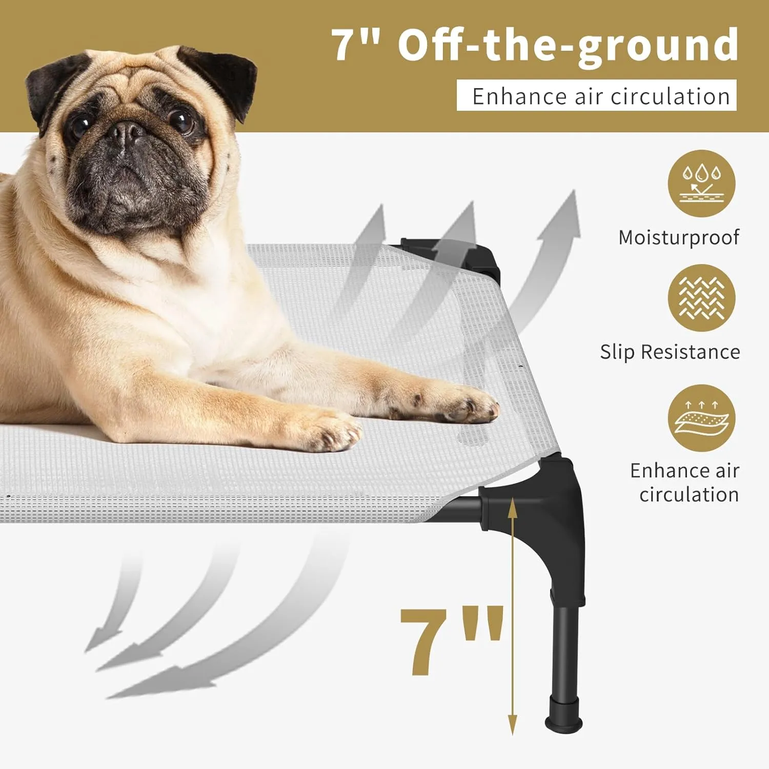 Cooling Elevated Dog Bed, Portable Raised Pet Cot with Washable & Breathable Mesh, No-Slip Feet Durable Dog Cots Bed for Indoor & Outdoor UseMedium
