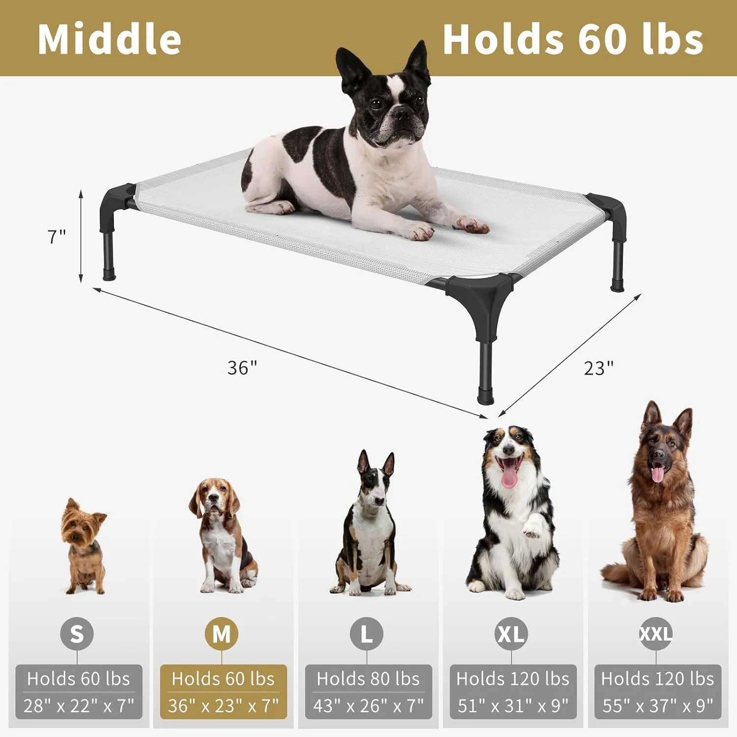 Cooling Elevated Dog Bed, Portable Raised Pet Cot with Washable & Breathable Mesh, No-Slip Feet Durable Dog Cots Bed for Indoor & Outdoor UseMedium