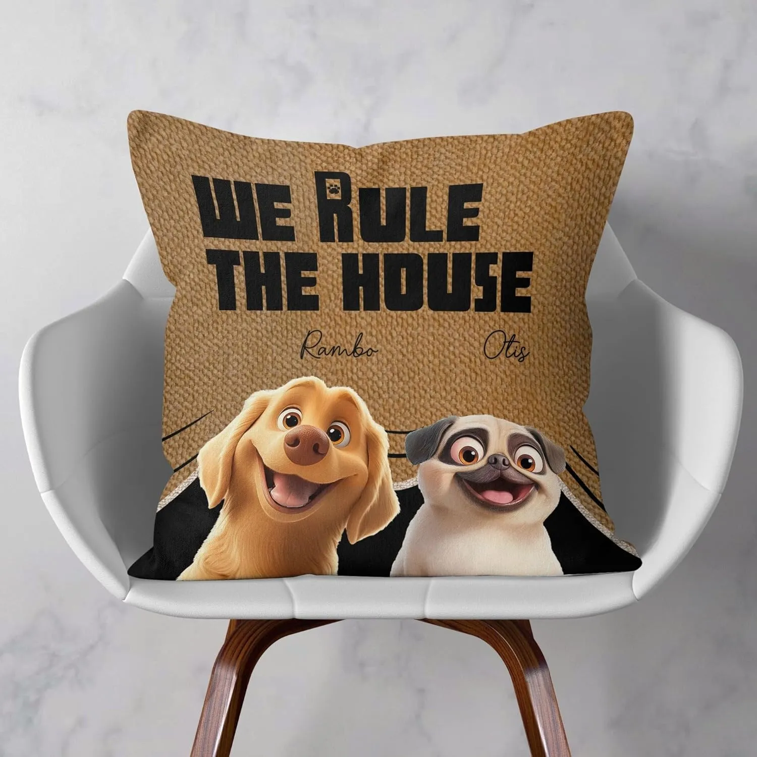 Customized We Rule The House Pillow Gift Ideas for Dog Mom Dog Dad for Pet Owner Funny Dog Cartoon Pillow Gifts for Man Woman Housewarming Bedding Decor Gifts on Birthday Fathers Day Mothers Day