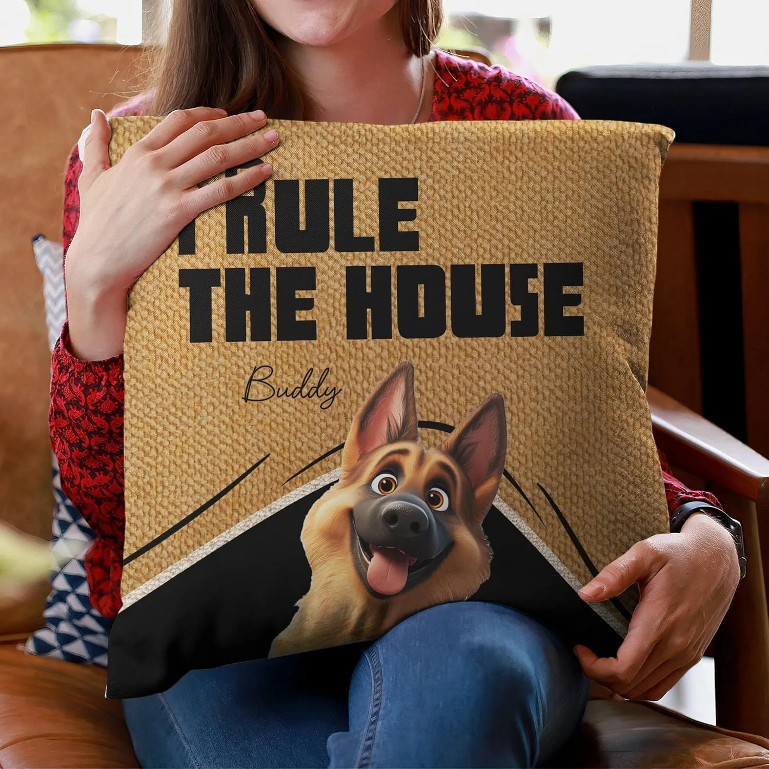 Customized We Rule The House Pillow Gift Ideas for Dog Mom Dog Dad for Pet Owner Funny Dog Cartoon Pillow Gifts for Man Woman Housewarming Bedding Decor Gifts on Birthday Fathers Day Mothers Day